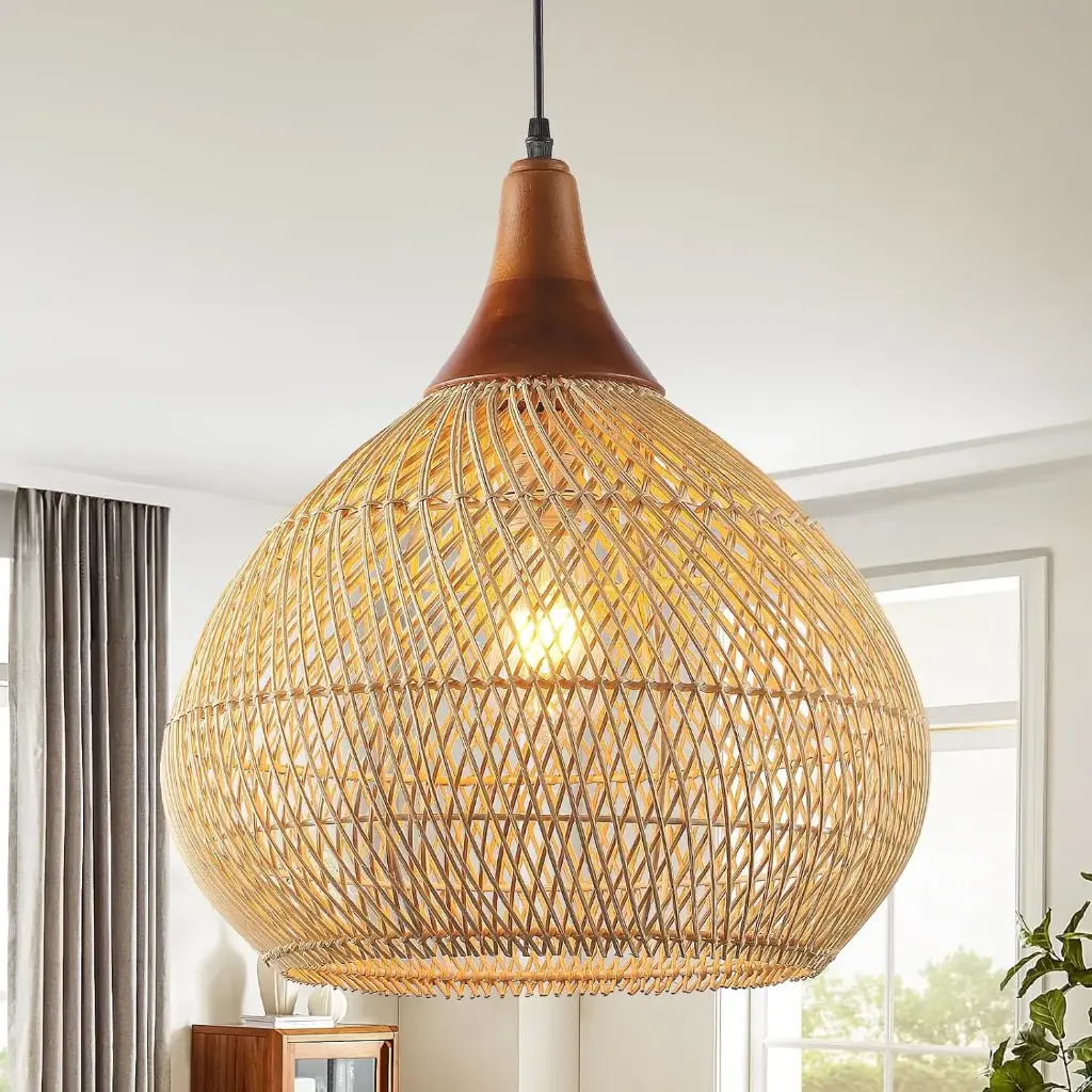 Lampara colgante de ratan 16"