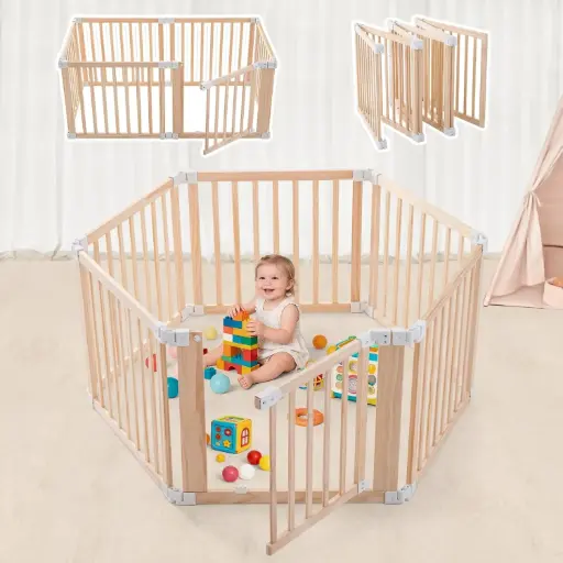 Encierro de bebe plegable de madera