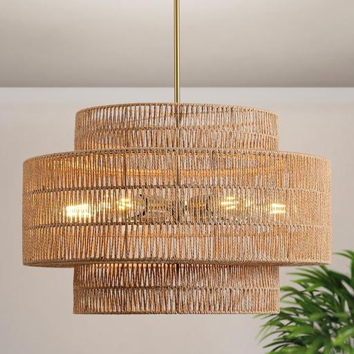 Lampara colgante de ratan 24"